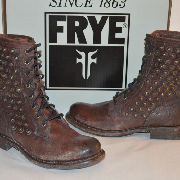 NIB 358.00 FRYE JENNA DISC LACE UP DISTRESSED LEATHER BOOTS - Picture 6 of 7